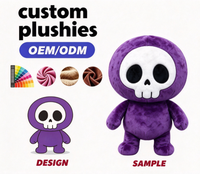 Peluche squelette de dessin animé, jouet doux et moelleux violet pour cadeau d'anniversaire, décoration de chambre, jouet pour enfants