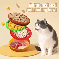 KANLAN – Nouvel ensemble de gamelles 5-en-1 élégantes en silicone et plastique à imprimé animal pour animaux de compagnie (chats et chiens) – Étanche et portable pour intérieur/extérieur
