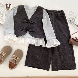 Nouvel ensemble pour filles, style printemps-automne, veste tendance, chemise à manches longues, pantalon large, ensemble trois pièces pour petite fille - Product Image 2