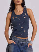 Nouveau débardeur sans manches unisexe taille haute coupe ajustée, style Jaded, tendance Spicy-girl, orné de rivets, uni, antibactérien, Été 2026
