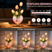 Nouvelle lampe LED en forme de tulipe artificielle dans un vase en verre, décoration de bureau Art Déco, rechargeable sans fil, à intensité variable par toucher, cadeau romantique pour chevet