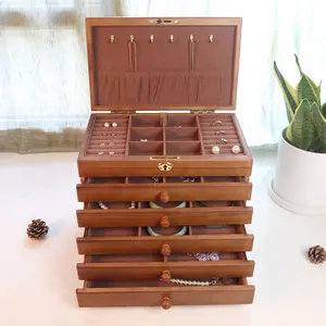 2024 Hot Selling Drawers Jewelry Packaging Box High Quality Luxury Wooden Travel Case Jewelry Storage Box