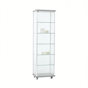 Vitrine moderne en verre 53x39x180cm, cadre en aluminium gris clair, 5 étagères réglables, portes verrouillables - Product Image 2