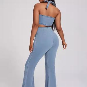 Conjunto de Verano al Por Mayor a Bajo Precio para Mujer, Top Corto Sexy de Mezclilla, Jeans de Cintura Alta, Conjuntos de Moda con Top Corto para Mujer - Product Image 4