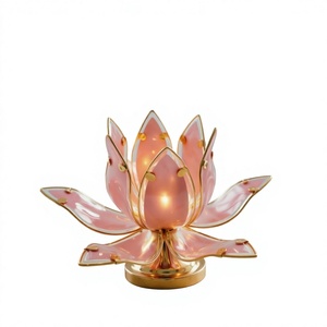 Lámpara de Mesa Moderna con Forma de Loto Rosa, Lámpara LED de Vidrio Floral para Mesa de Noche, Lámpara Decorativa para Dormitorio - Product Image 1