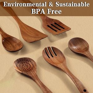 Non-Stick Comfort Grip Kitchen Utensils Set Natural Teak Wood Spoons <b>Ladle</b> <b>Wooden</b> Utensils for Cooking - Product Image 3