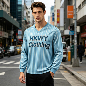 2026 Trendy <b>Men's</b> V-neck Sweatshirts 100% Cotton Summer Hoodies With Custom Embroidered Striped Pullover Tops For Streetwear - Product Image 3