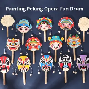 Style chinois <span class=keywords><strong>traditionnel</strong></span> bricolage enfants éducatif tambour à main opéra de pékin masque facial jouet en bois pour colorier jouet blanc blanc - Product Image 2