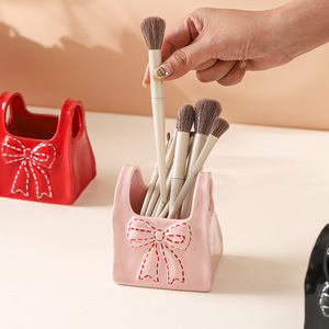 Portalápices de cerámica con diseño de lazo, forma cuadrada, para control remoto y almacenamiento de brochas de maquillaje, organizador de escritorio para el hogar - Product Image 3
