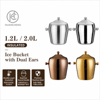 Seau à glace en acier inoxydable HC Wholesale, conteneur de 1,2 L/2 L avec poignée et couvercle, refroidisseur à vin pour bar, OEM 5 pièces, pour bars et commerces de détail
