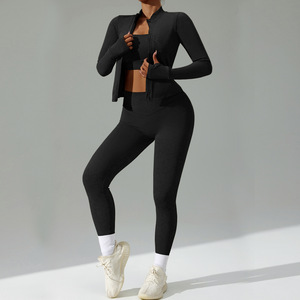 Nuovo completo da Yoga con Logo frontale solido e solido, Cardigan da <span class=keywords><strong>donna</strong></span>, abbigliamento sportivo da corsa, completo da tre pezzi, completo da Fitness ad asciugatura rapida - Product Image 6