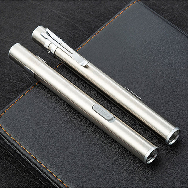USB Rechargeable Mini LED Flashlight Strong Light Pen Focused Medical Torch with Aluminum Alloy Lamp Body Stainless Steel Body
