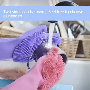 Silicone Cleaning Gloves Dish Washing Gloves Kitchen Reusable Silicone Scrubber Cleaning Gloves For Pets/Housework