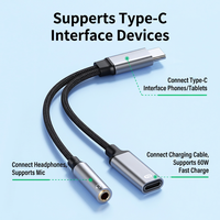 Adaptateur répartiteur audio 2-en-1 USB-C vers prise casque 3,5 mm avec DAC Hi-Fi et charge rapide PD 3.0 60W pour téléphones iOS et Android USB-C