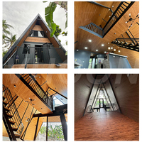 Maison Préfabriquée en Acier Léger à Toit Triangulaire en Bois, Conception Économique Gratuite, Idéale pour Villages de Vacances en Forêt, Montage Facile