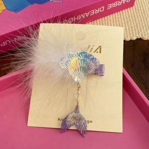 Pince à cheveux <span class=keywords><strong>queue</strong></span> <span class=keywords><strong>de</strong></span> <span class=keywords><strong>sirène</strong></span> en plumes pour enfants, accessoire capillaire coquillage rêveur pour <span class=keywords><strong>fille</strong></span> - Product Image 4