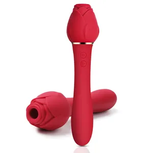 Baru Silikon Tahan Air Mawar Merah Dildo Vibrator 2 In 1 Orgasme Klitoris Pengisap Klitoris Menjilat Bergetar Mainan Seks untuk Wanita
