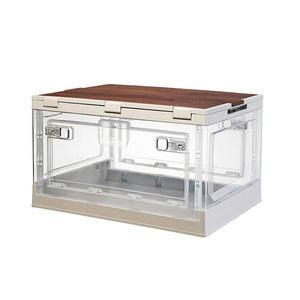Caja de Almacenamiento Plegable Portátil para Camping con Tapa de Madera, Organizador Multifuncional para Maletero de Auto, para Glamping al Aire Libre - Product Image 1