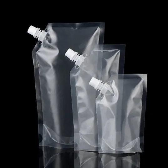 Available stock customized transparent plastic nozzle stand up pouch with spout water juice drinking bag