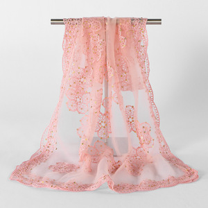 Floral Lace Sequined Mesh Shawl Elegant Transparent Chiffon Embroidery Scarf Lightweight Sheer <b>Wrap</b> for Wedding Evening Party - Product Image 6