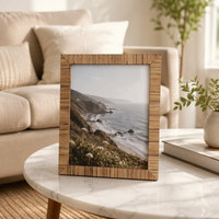 Cadre photo artisanal en rotin et bois, écologique et durable, style bohème rustique, en osier naturel, pour salon, chambre, mur ou table
