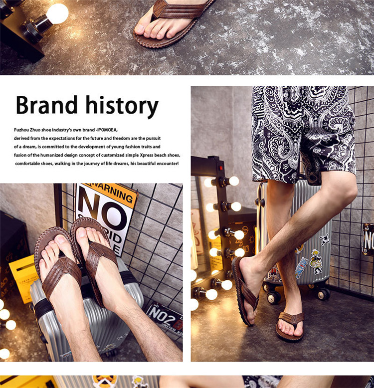 Summer Flat Men Sandals Shoes Breathable Beach Slippers Casual Shoes Non-slip PU Leather Flip Flops