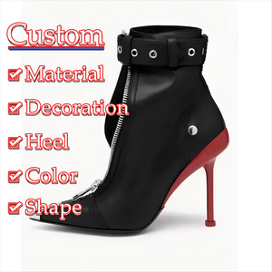 Stivaletti Estivi con Tacco a Spillo e Cerniera Frontale in Metallo Personalizzati dal Produttore, Scarpe con Tacco Alto a Punta, Stivali alla Caviglia in Pelle con Fibbie - Product Image 2