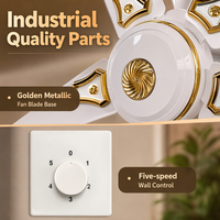 4-Blatt Metall-Deckenventilator mit 5 Geschwindigkeitsstufen, Geräuscharmer Kugellagermotor, Kleiner Deckenventilator für Schlafzimmer, Wohnheim, Restaurant, Zuhause