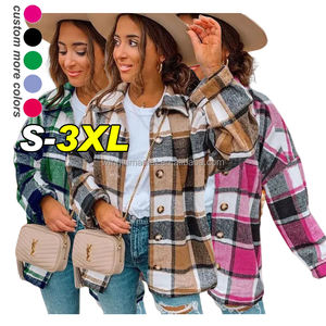 Vestes Shacket pour femmes en tissu sergé à <span class=keywords><strong>carreaux</strong></span> épais de couleur personnalisée pour l'automne et l'hiver, coupe ample, manches longues - Product Image 1