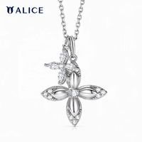 Kalung Liontin Bunga Berdaun Empat ALICE Lucky S925 Sterling Silver Model V-Neck untuk Wanita