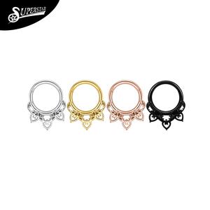 Anillo Nasal <span class=keywords><strong>de</strong></span> Acero Inoxidable 316L Personalizado Superstar, Diseño <span class=keywords><strong>de</strong></span> Rejilla Hueca Pulida, Joyería para Piercing Corporal, para Bodas - Product Image 1