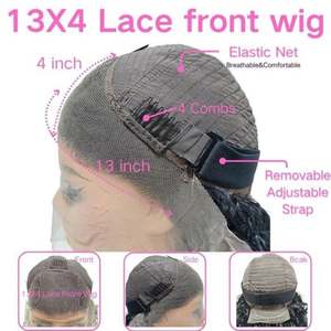 Perruques en cheveux humains vierges naturels noirs, lisses et crépus, sans colle, avec dentelle frontale transparente 13x4, longueur de 8 à 30 pouces - Product Image 4