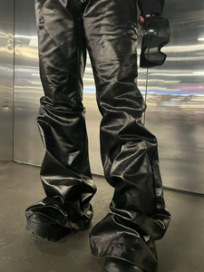 Pantaloni OEM Personalizzati da Uomo, Stile High Street, Unisex, Gamba Larga, Trendy, <span class=keywords><strong>Neri</strong></span>, Modello RICK, Rivestiti, Lucidi, Bootcut, <span class=keywords><strong>Jeans</strong></span> per Uomo e Donna - Product Image 3