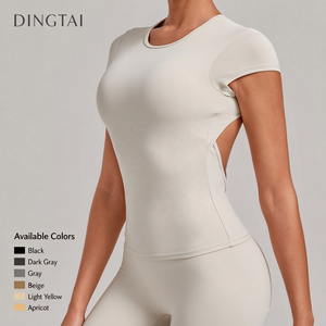 <span class=keywords><strong>Camiseta</strong></span> Deportiva Dingtai para <span class=keywords><strong>Mujer</strong></span>, Corte Ajustado, Espalda Descubierta, Manga Corta, Cuello Redondo, Almohadillas Extraíbles, Absorbe la Humedad, Ideal para Correr - Product Image 3