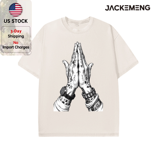 T-shirt Streetwear Oversize Délavé Rétro avec Imprimé Mains en Prière Tatouées, Stock USA, Vente en Gros, Y2K, <span class=keywords><strong>Homme</strong></span>, Hip Hop, Décontracté - Product Image 1