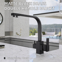 Robinet mélangeur de cuisine d'hôtel en laiton brossé avec bec pliant et pivotant, double poignée, pour eau chaude et froide, type remplisseur de pot