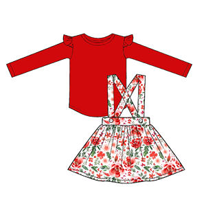 Set di Due Pezzi con Abito Stampato Rosso Brillante e Vivace, Abbigliamento per Bambine all'Ingrosso, Vestiti e Completi per Ragazze - Product Image 1