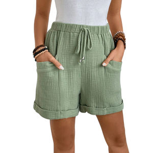 Women's Relaxed Fit Summer Linen <b>Shorts</b> High Waist Casual Style <b>Woven</b> Breathable with Drawstring and Side Pockets - Product Image 6