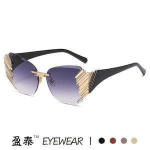Unisex Frameless Cut Edge Sunglasses Gold Metal <b>Plastic</b> UV400 Protection Street Style <b>Glasses</b> - Product Image 3