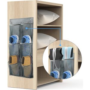 Wall Mounted <b>Shoes</b> Rack 6 Pocket Organizer With Sticky Mounts For Sneakers <b>Storage</b> - Product Image 1