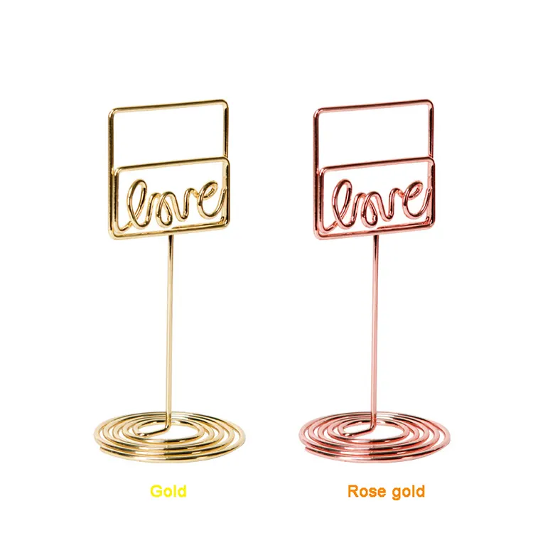 Metal plating creative LOVE shape card holder photo memo clip Metal wire Wedding Table holder (Gold / Rose gold)