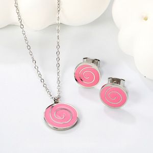 Lindo colgante en espiral rosa con forma de piruleta, collar de acero inoxidable y juego de pendientes para mujer, regalo, joyería, accesorio de moda - Product Image 3