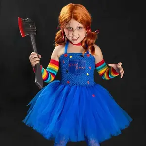Te Koop Halloween Kind Chucky Pop Kostuum Clown Prinses Jurken Voor Feest Horror Film Geïnspireerde Jurk