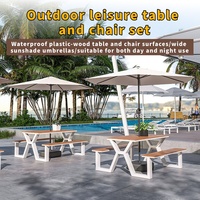 Ensemble de salle à manger d'extérieur moderne en métal imperméable combinaison de bancs de table longs pour restaurant et jardin