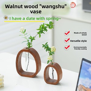 Vase à fleurs en <span class=keywords><strong>bois</strong></span> de noyer, haut de gamme, rétro, compact, décoratif, hydroponique, style chinois, arrangements floraux, pour bureau - Product Image 4