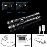 Lampe de poche tactique Rechargeable, 1000 Lumens, résistant à l'eau, zoom XHP50, très lumineuse, torche d'extérieur avec affichage d'alimentation, Lumens