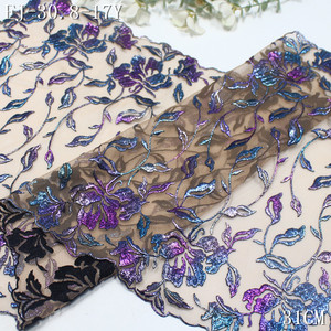 Dentelle brodée en maille <span class=keywords><strong>filet</strong></span> nude douce et personnalisée <span class=keywords><strong>de</strong></span> 31 cm avec broderie florale brillante effet feuille d'arc-en-ciel pour robe <span class=keywords><strong>de</strong></span> soirée haute couture - Product Image 5