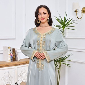 Vestido Abaya de Poliéster con Pedrerí<span class=keywords><strong>a</strong></span> Bordada, Elegante, para Mujer, Estilo Turco, Transfronterizo # Abaya, Caftán, Túnica, Vestido, Kimono - Product Image 3