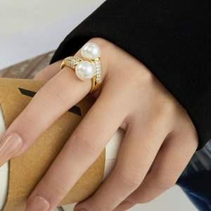 Luxury Open <b>Ring</b> With Micro Set Zircon And Faux Pearl <b>Adjustable</b> For Index Finger Everyday Wear - Product Image 2