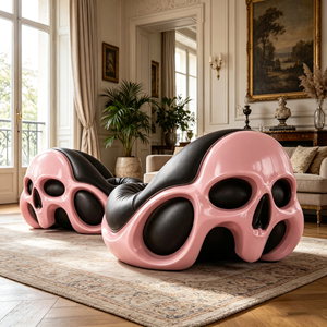 <span class=keywords><strong>Fauteuil</strong></span> de salon en fibre de verre <span class=keywords><strong>rose</strong></span> gothique avec coussin en cuir, <span class=keywords><strong>fauteuil</strong></span> sculptural design pour salon, hôtel, club, galerie d'art - Product Image 2